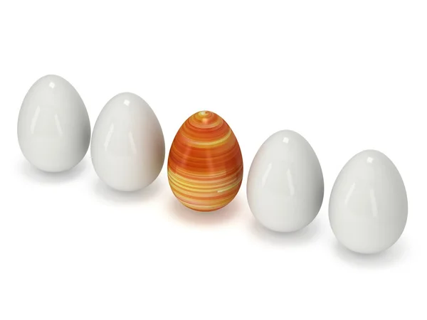 Ovo de Páscoa em uma fileira dos ovos brancos — Fotografia de Stock