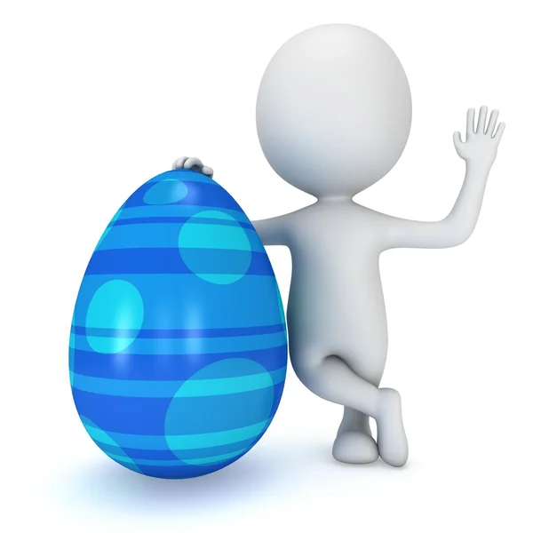 3d Man with Blue Easter Egg. — Stock Photo, Image