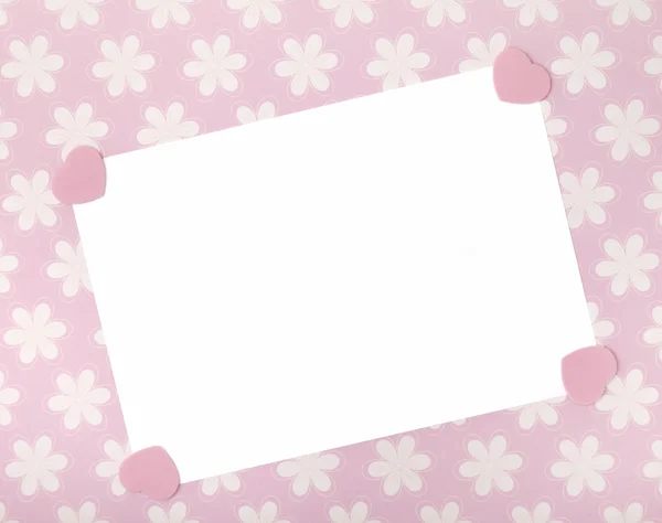 Blank celebrations card on pastel pink floral background. — Stock Photo, Image