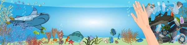 海洋垃圾和废物生态灾难的概念 — 图库矢量图片