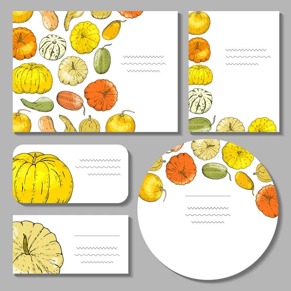 Set Templates Whith Pumpkins Autumn Elements Design Gift Boxes Greeting — Stock Vector