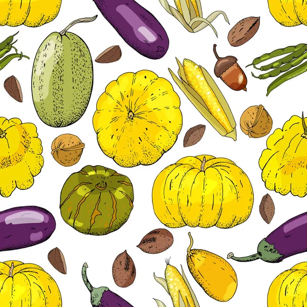 白色上有不同新鲜蔬菜的无缝图案 为您的设计提供无限的纹理 — 图库矢量图片