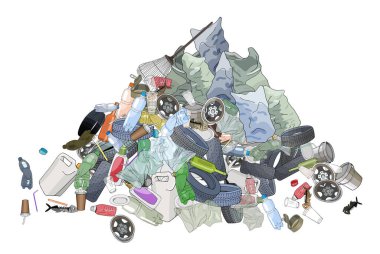 Pile of garbage, trash bags and rake. The concept of ecology and World Cleanup Day. clipart