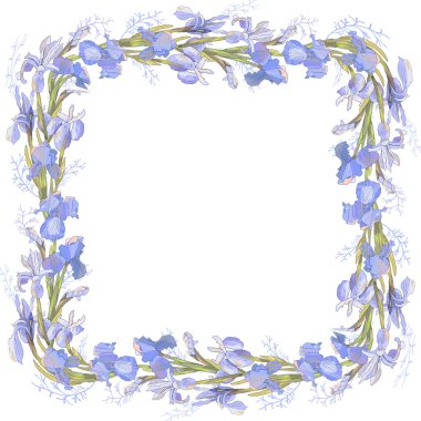 Beyaz süsenli mevsim şablonu. Tasarım için hediye kutuları, duyurular, kartpostallar, posterler, davetiyeler.