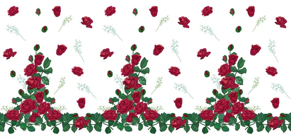 Padrão Sem Costura Floral Com Rosas Vermelhas Excelente Impressão Para — Vetor de Stock