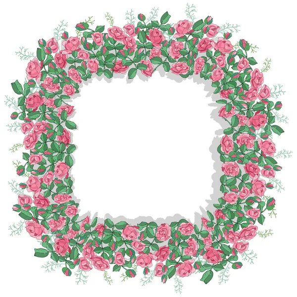 Gabarit Floral Avec Roses Roses Isolées Sur Fond Blanc — Image vectorielle