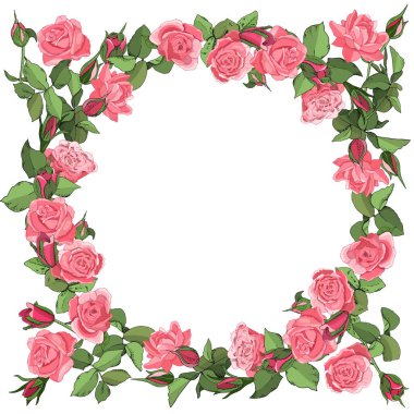 Beyaz arkaplanda gül ve yapraklı şablon.