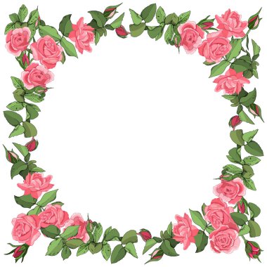 Beyaz arkaplanda gül ve yapraklı şablon.