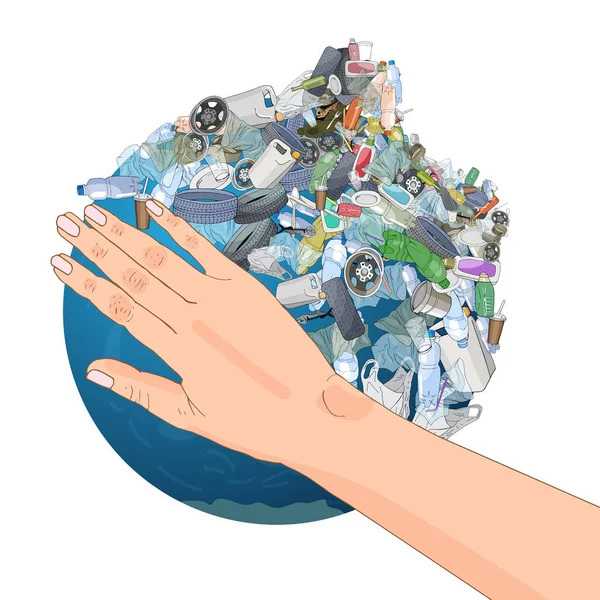 プラスチック 地球上の袋 生態学の概念と世界の清掃の日 — ストックベクタ