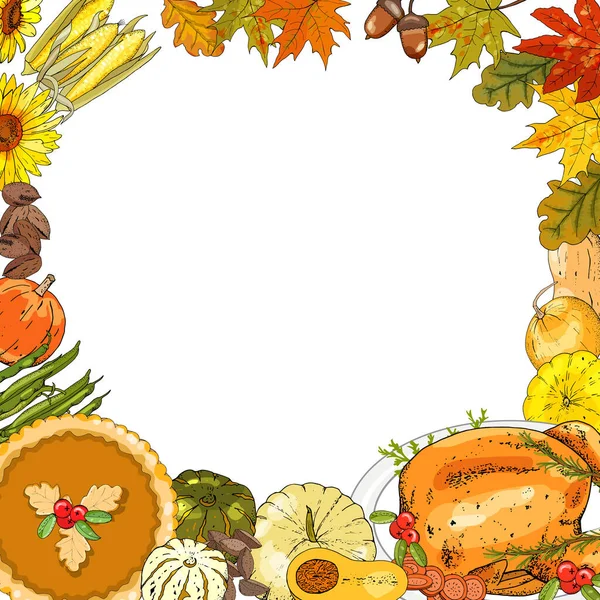 Herbstkarte Zum Erntedank Oder Saisonales Design Mit Kürbissen — Stockvektor
