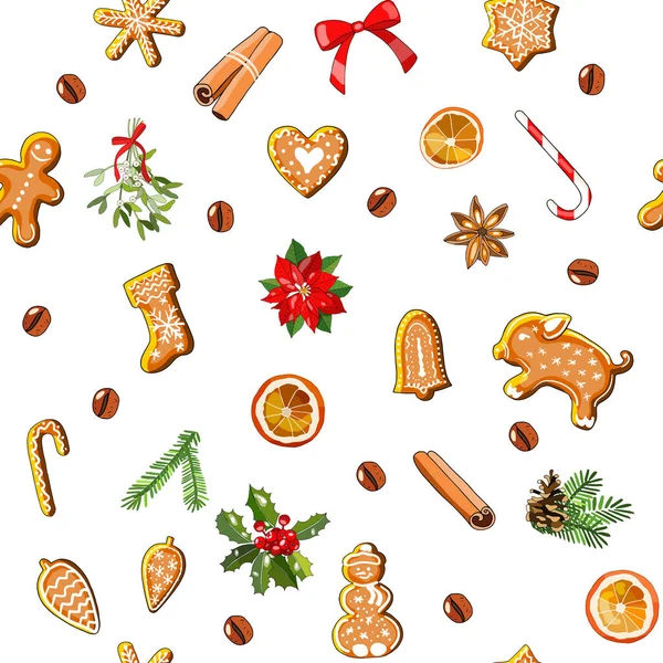 Endlose Textur Mit Traditionellen Weihnachtssymbolen Nahtloses Vektormuster Für Ihr Festliches — Stockvektor