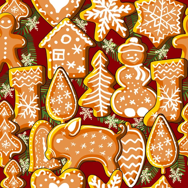 Бесконечная Текстура Традиционными Рождественскими Символами Бесшовный Векторный Узор Праздничного Дизайна — стоковый вектор
