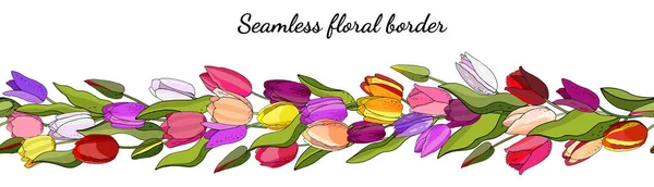 Escova Flores Sem Costura Floral Estoque Tulipas Bonitos Coloridos Isolado — Vetor de Stock