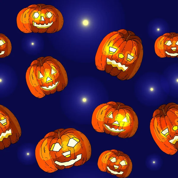 Halloween Fond Sans Couture Avec Citrouille Modèle Dessiné Main Vectoriel — Image vectorielle