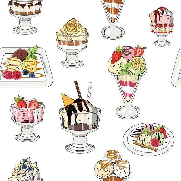 Illustrazione Vettoriale Set Gelato Sfondo Bianco Elementi Disegnati Mano — Vettoriale Stock