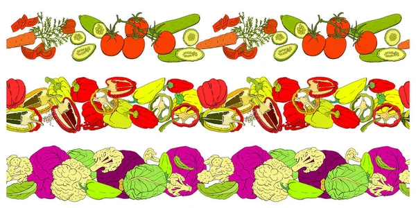 Векторный Бесшовный Рисунок Различными Свежими Овощами Изолировать Белом Ручной Рисунок — стоковый вектор