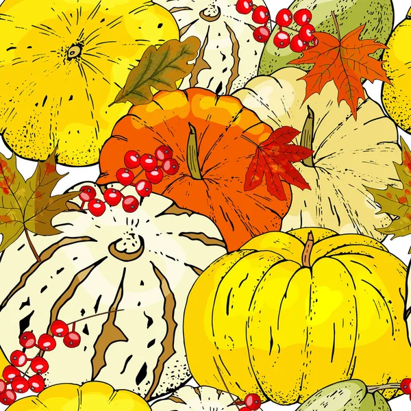 Autumn Seamless Pattern Autumn Elements Isolated White Background — Stock Vector