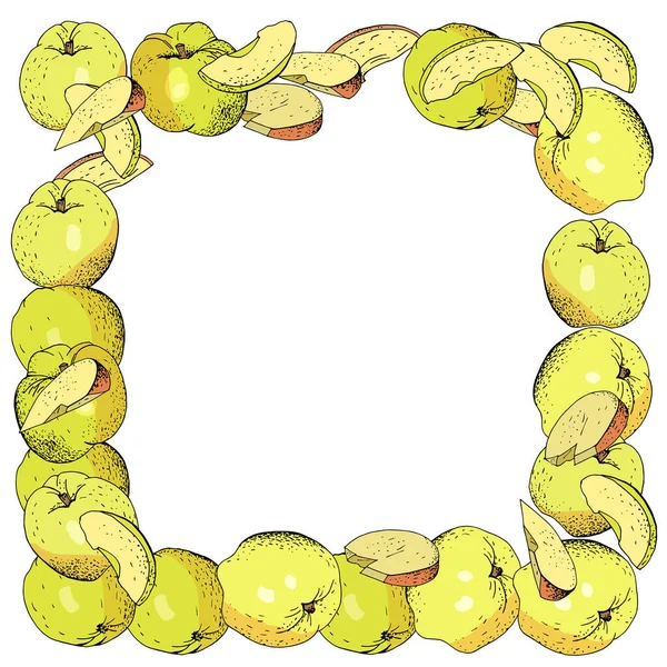 Квадратный Шаблон Яблоками Яблочными Ломтиками Ручная Иллюстрация Продуктов Питания — стоковый вектор