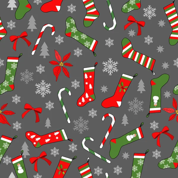伝統的なクリスマスのシンボルでエンドレステクスチャ あなたのお祝いのデザイン 生地のためのシームレスベクトルパターン — ストックベクタ