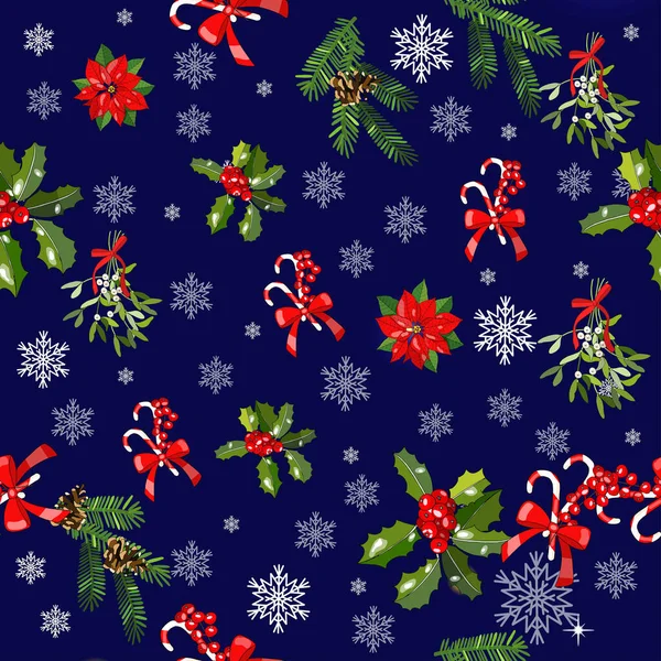 Eindeloze Textuur Met Traditionele Kerstsymbolen Naadloze Vector Patroon Voor Feestelijk — Stockvector