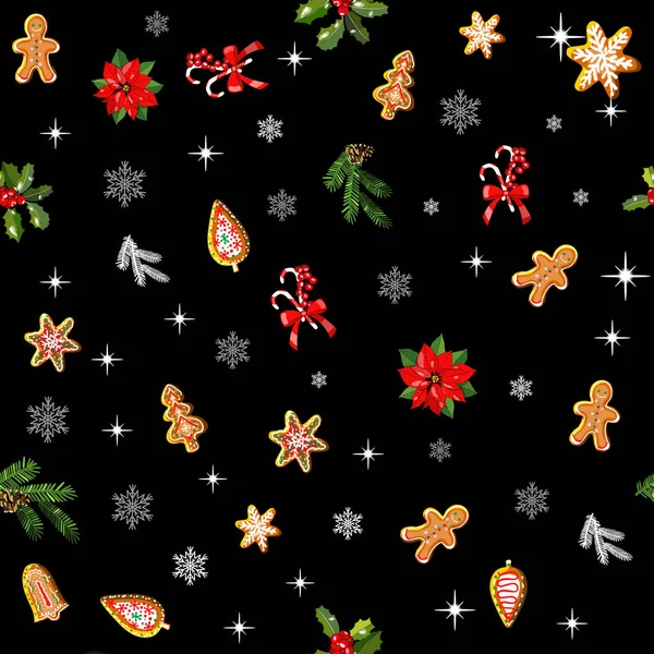 Endless Texture Traditional Christmas Symbols Seamless Vector Pattern Your Festive — Stock Vector