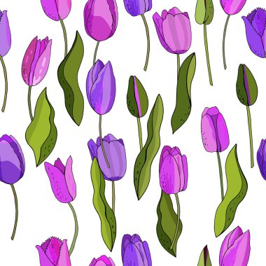 Güzel, vahşi, çiçek açan lale çizim tarzında kusursuz bir desen.