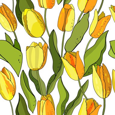 Güzel, vahşi, çiçek açan lale çizim tarzında kusursuz bir desen.
