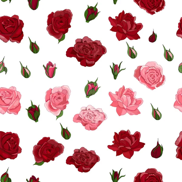 Flores Patrón Sin Costuras Vector Ilustración Dibujada Mano Rosas Para — Vector de stock