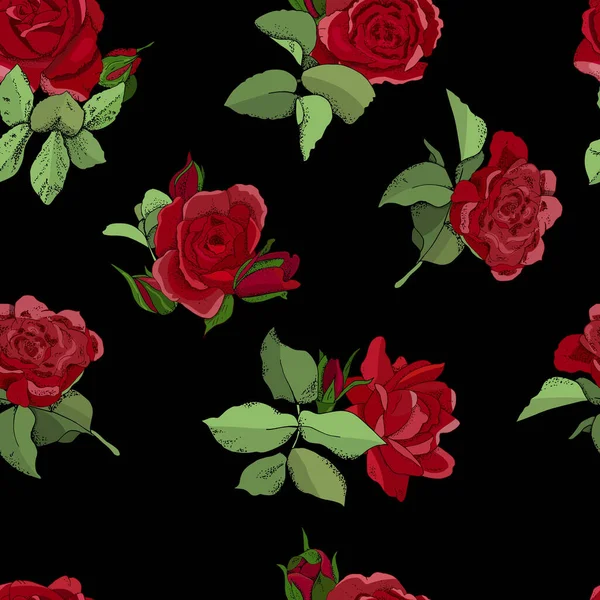 Flores Patrón Sin Costuras Vector Ilustración Dibujada Mano Rosas Para — Vector de stock