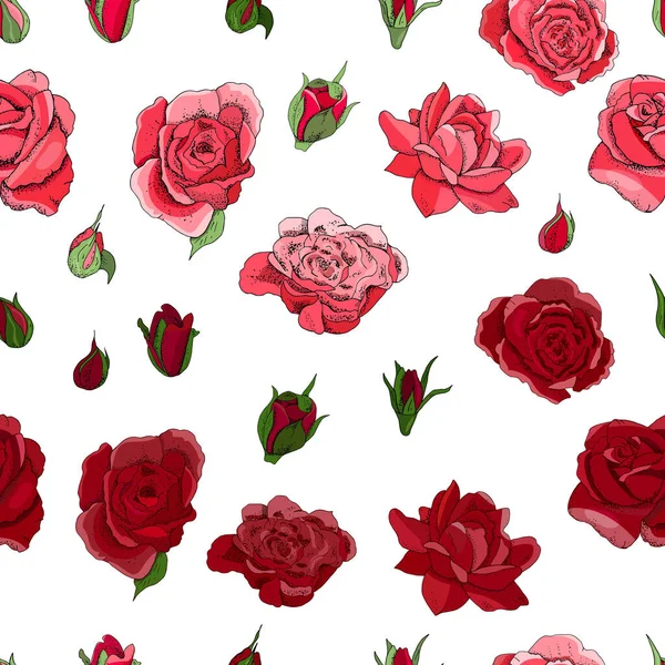 Flowers Seamless Pattern Vector Hand Drawn Illustration Roses Textiles Wallpaper — Stock Vector