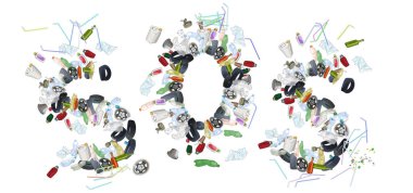 Different types of garbage. The concept of ecology and environmental protection. Vector hand drawn illustration isolated on white background.