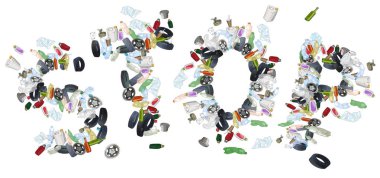 Different types of garbage. The concept of ecology and environmental protection. Vector hand drawn illustration isolated on white background.