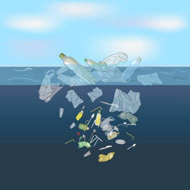 The refusal of disposable plastic drinking straws. The problems with chemical wastes disposal. Say no to plastic straws, Stop plastic pollution on sea, vector illustration.