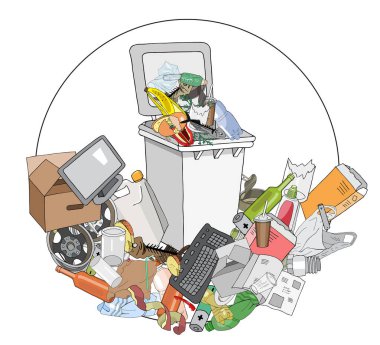 Vector hand drawing illustration of Trash can isolated on white background. Concept of Recycles Day and ecology