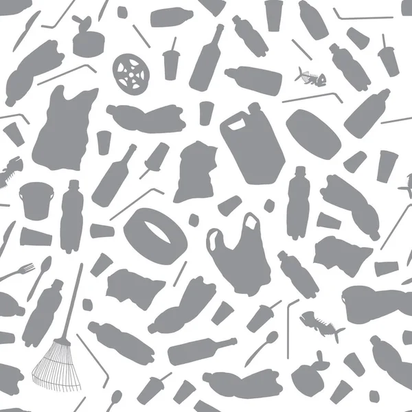Hand Drawn Outline Isolate White Backdrop Vector Seamless Pattern Garbage — ストックベクタ