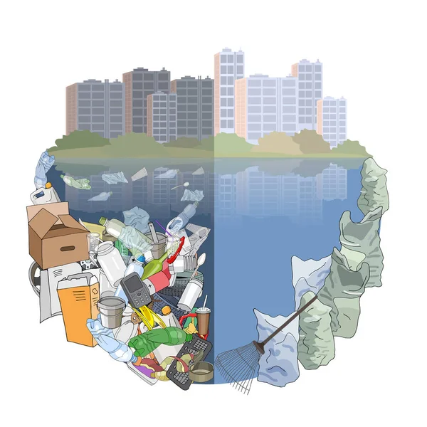 Environmental Disaster Plastic Debris Ocean Pile Garbage Sea Waste Trash — ストックベクタ