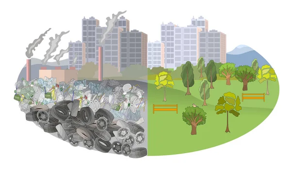 Catastrophe Environnementale Des Débris Plastiques Dans Ville Problème Nettoyage Séparation — Image vectorielle