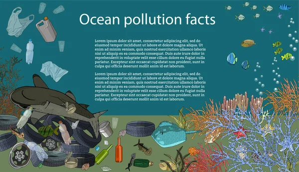 Векторный Шаблон Различными Видами Пластикового Мусора Химических Отходов Океан Концепция — стоковый вектор