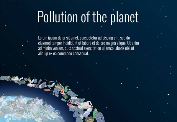 Problem Pollution Planet Space Debris Garbage Plastic Bags Planet Concept — Stok Vektör