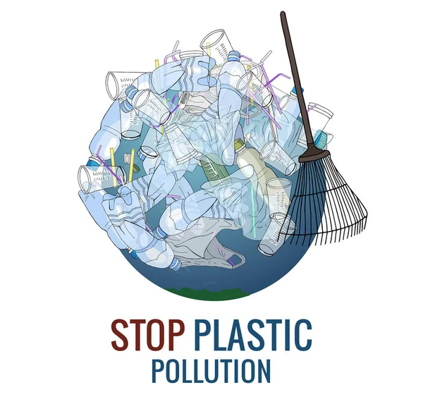 Pollution Les Ordures Plastique Les Sacs Sur Planète Concept Écologie — Image vectorielle