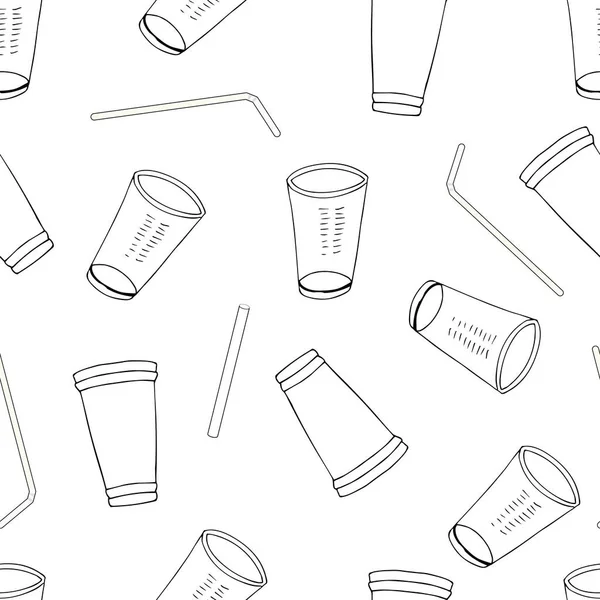 Outline Seamless Pattern Sorted Plastic Garbage Isolated White Background Separate — ストックベクタ