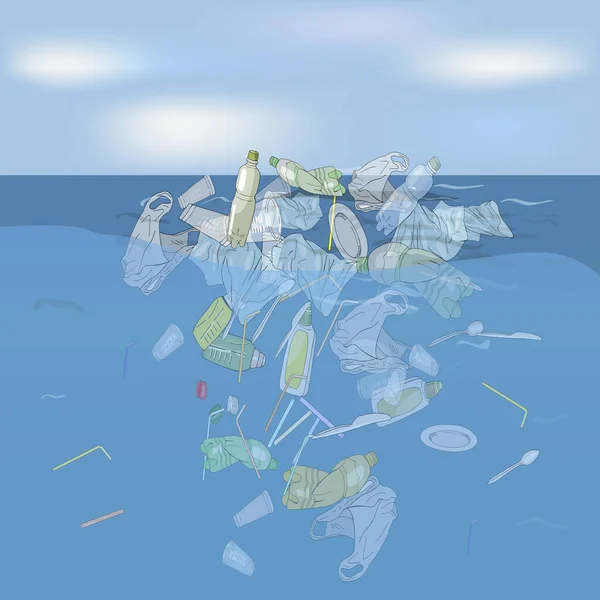 Отказ Одноразовых Пластиковых Соломинок Проблемы Утилизацией Химических Отходов — стоковый вектор
