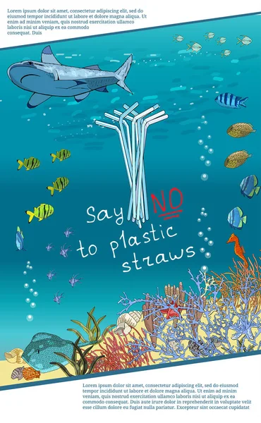 Refusal Disposable Plastic Drinking Straws Problems Chemical Wastes Disposal Stop — Stok Vektör