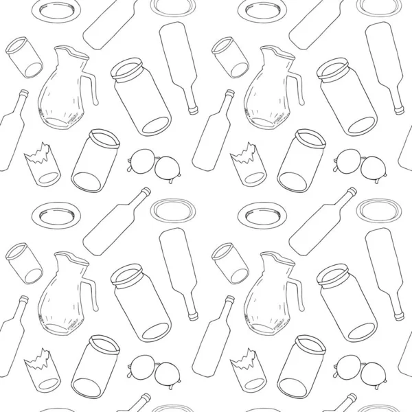 Outline Seamless Pattern Sorted Glass Garbage Isolated White Part Separate — ストックベクタ