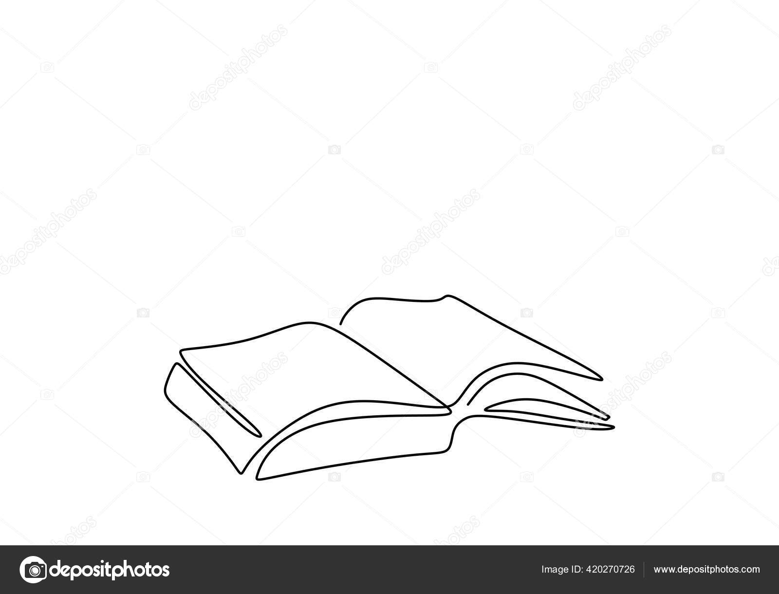 Continuous One Line Drawing Open Book With Flying Pages. Vector