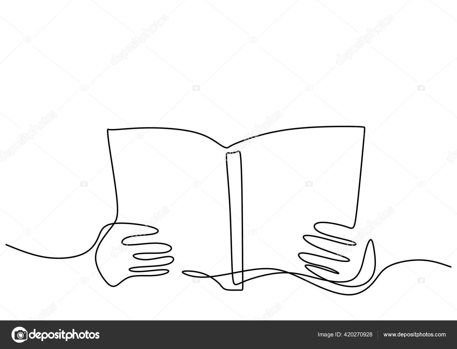 Continuous one line drawing of a hands holding open book flying