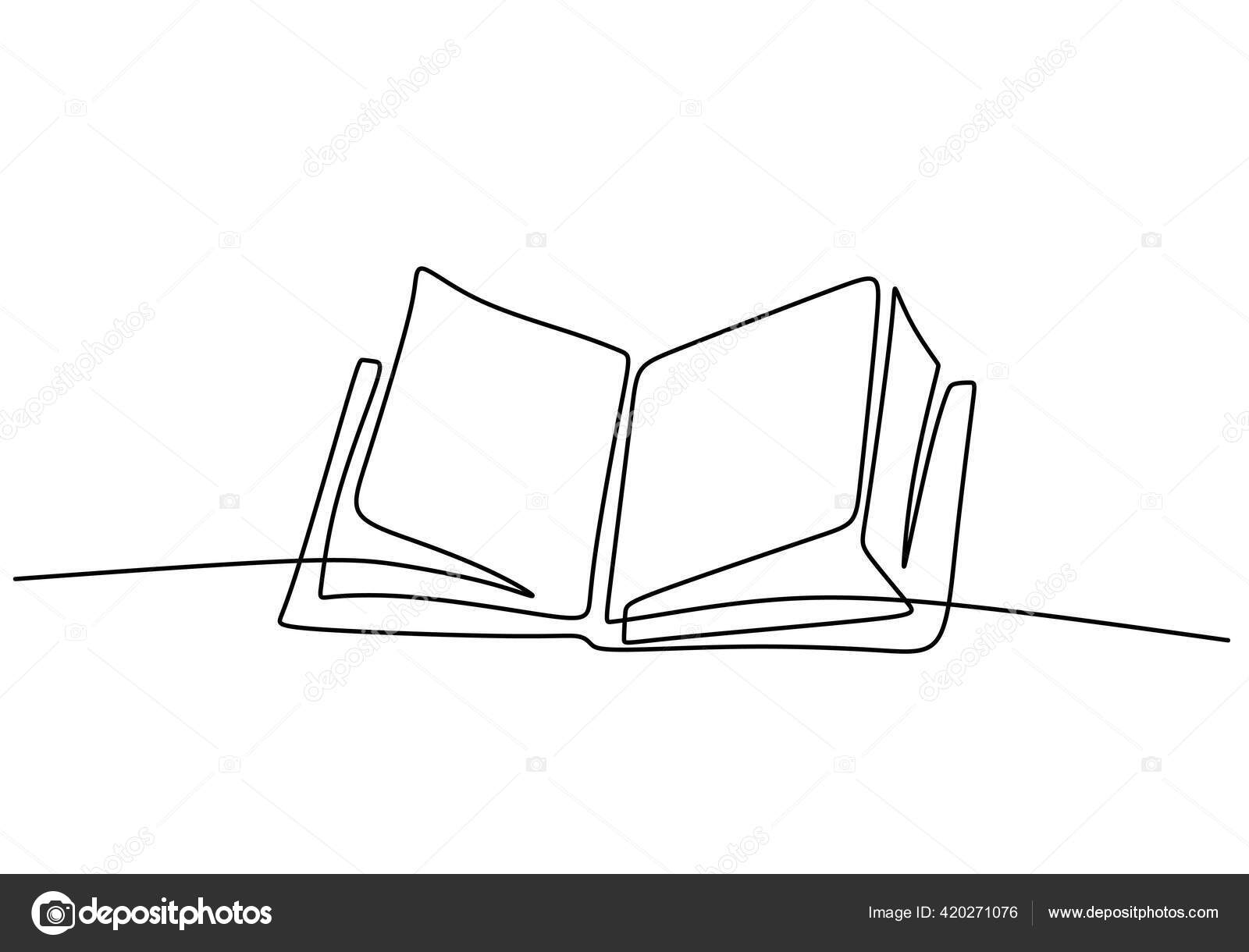 Continuous One Line Drawing Open Book With Flying Pages. Vector