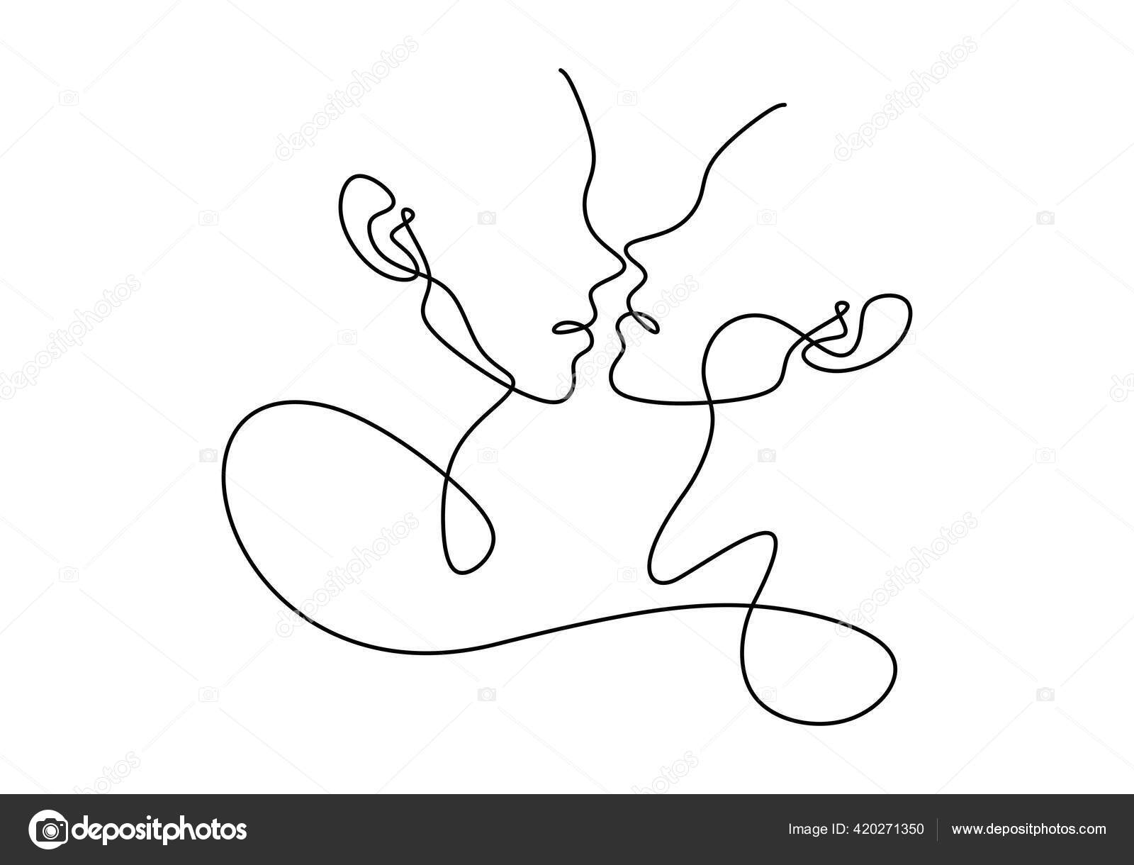 Single continuous line drawing romantic of male and female couple