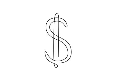 Beyaz arka planda sürekli bir dolar işareti çizimi var. Bir dolar para sembolü ve karalama el çizimi çizim çizimi. Minimalizm tasarımı. Para depolama, para, finans kavramı