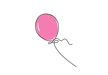 Kutlama partisinde balon. Tek satır devam eden sanat. Havadaki doğum günü balonu beyaz arka planda izole edilmiş. Minimalizm tasarım vektör illüstrasyon basitlik çizgisi sanatı.
